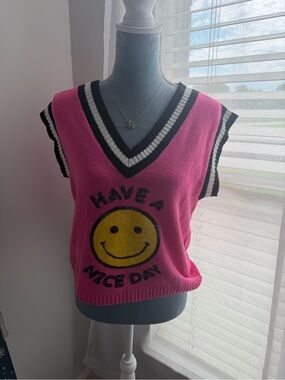 Pink Smiley Knit Vest - Have A Nice Day